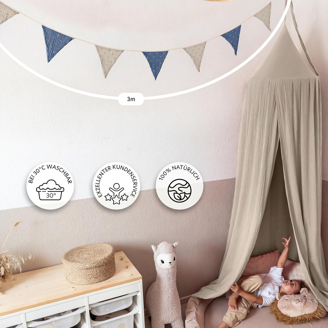 LILIMAUS Sternen Wimpelkette Stoff [mit Goldapplikation in 12 Farben] Wimpelkette Kinderzimmer - 100