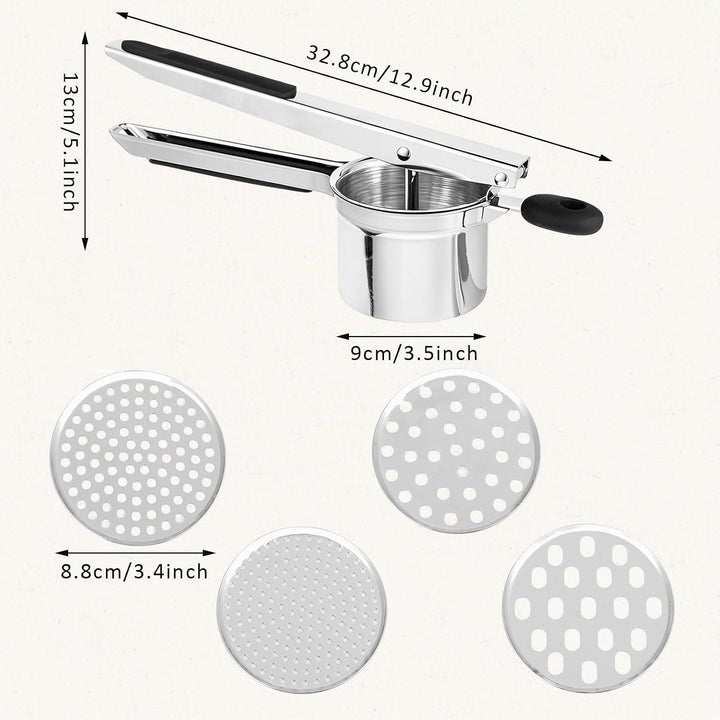 Edelstahl Kartoffelpresse mit 4 Einsätzen – Robuste &amp; Ergonomische Kartoffelpresse – Leicht zu Reini