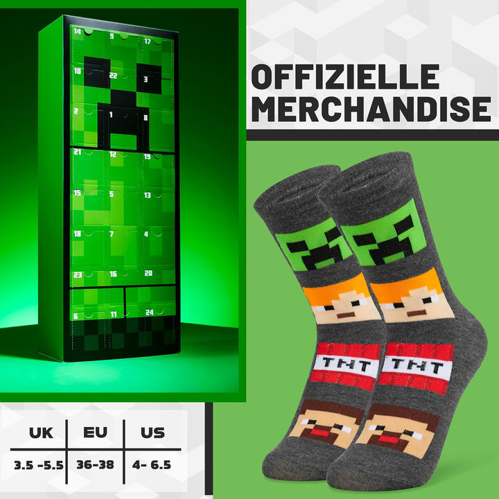 Minecraft Socken Adventskalender 2024 mit 24 Crew Socks - Geschenke für Kinder