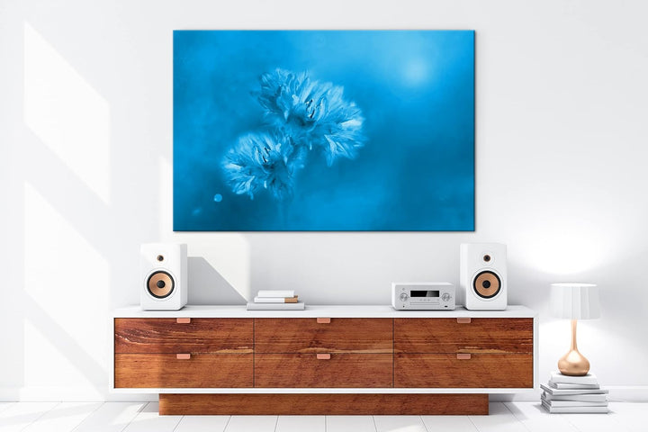 deyoli zwei violette Kornblumen Format 80x60 Effekt: Monocrome Blau als Leinwandbild, Motiv fertig g
