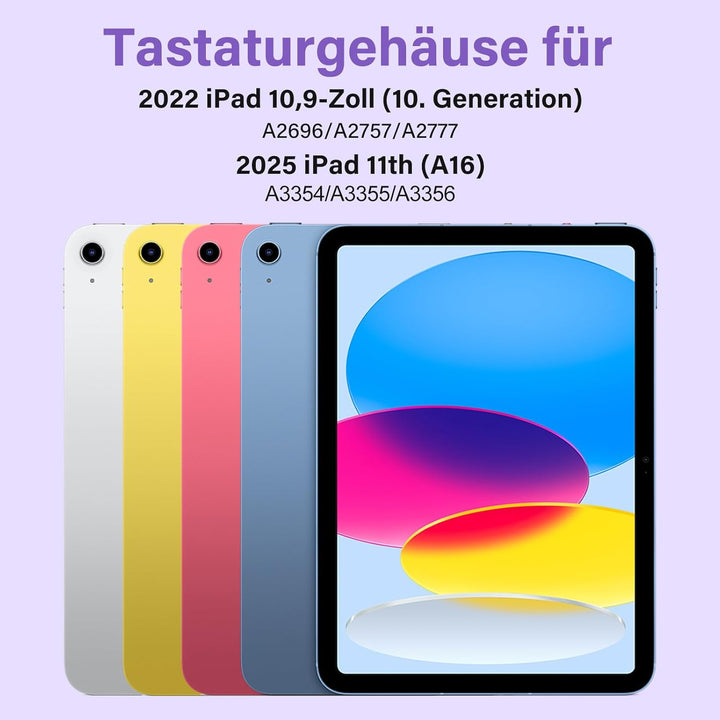 BQSS Hülle mit Tastatur für iPad A16 11 Generation 2025/10 Generation 10.9 Zoll 2022, Magnetisch Blu