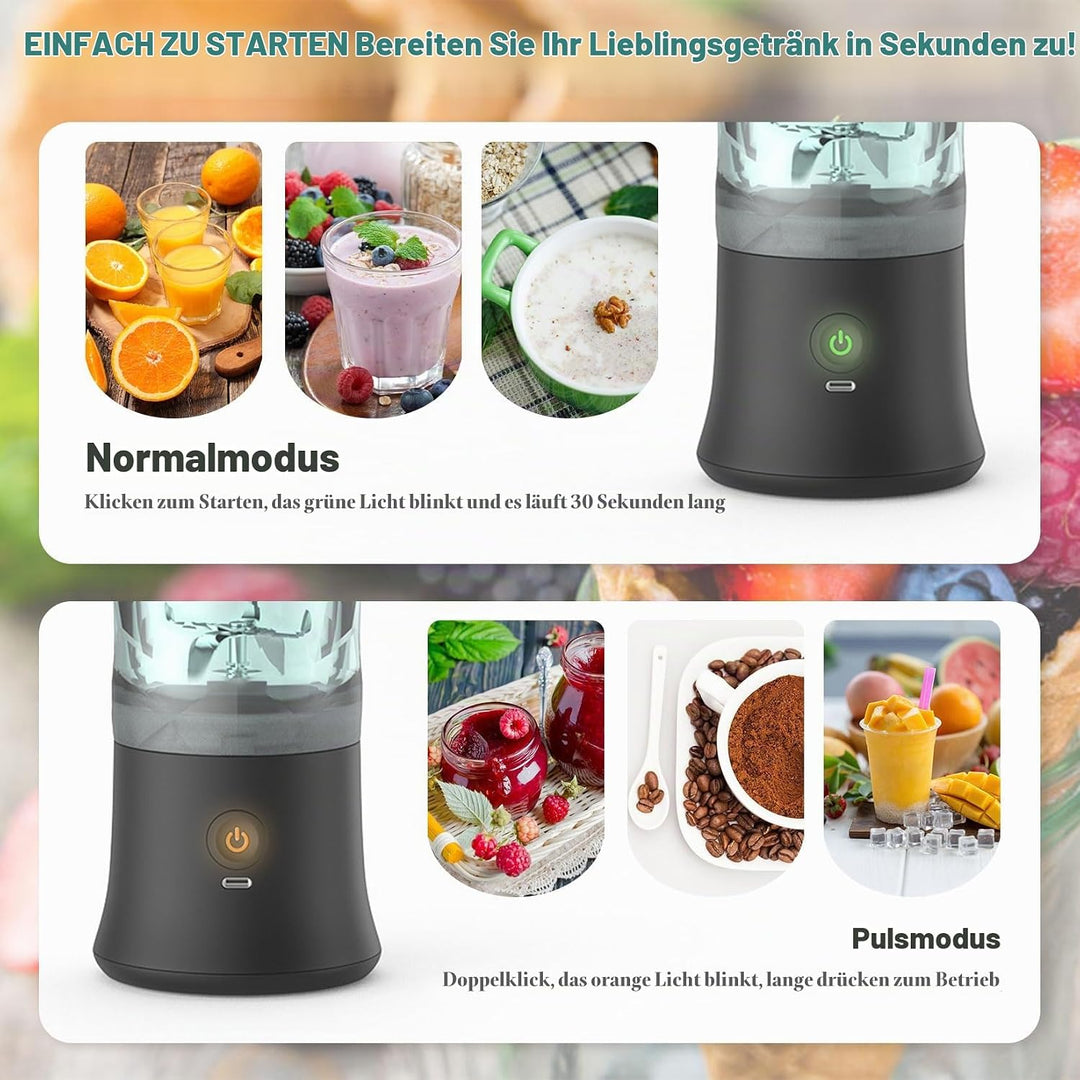 Tragbarer Mixer 600ml Smoothie Maker to Go, Tragbarer Entsafter mit 6 Klinge und USB Wiederaufladbar