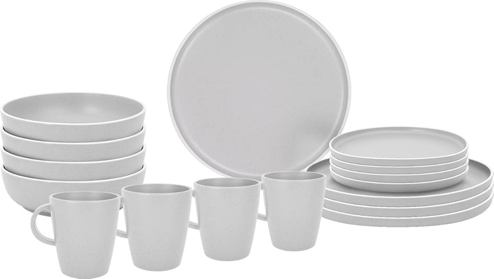 BRUNNER Melamin Geschirr Set Lunch Box Dolomit Stone Touch Camping Teller 16tlg Weiss, Weiss