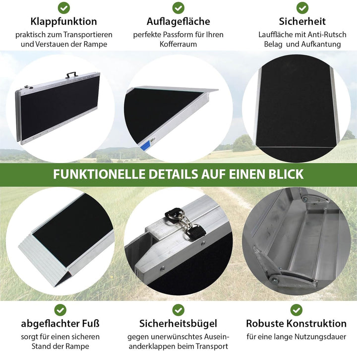 TRUTZHOLM Hunderampe klappbar 183 cm Traglast 180 kg Alu grau schwarz beschichtet Tierrampe Tasche