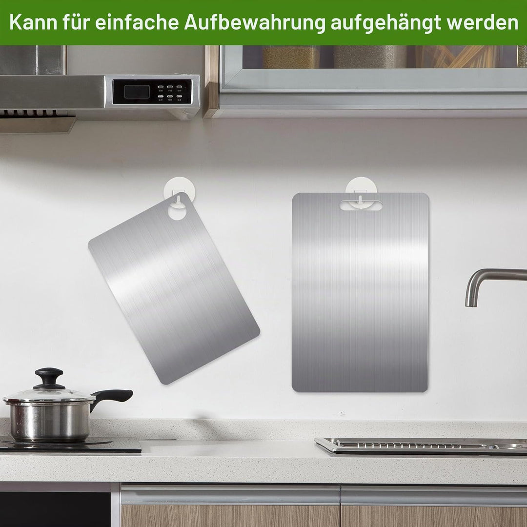 2 Pcs Titan Schneidebrett, S304 Schneidebrett Edelstahl, BPA-frei Doppelseitiges Lebensmittel Grade