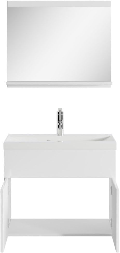 Badplaats B.V. Badezimmer Badmöbel Set Montreal 02 60cm Waschbecken Hochglanz Weiss Fronten - Unters