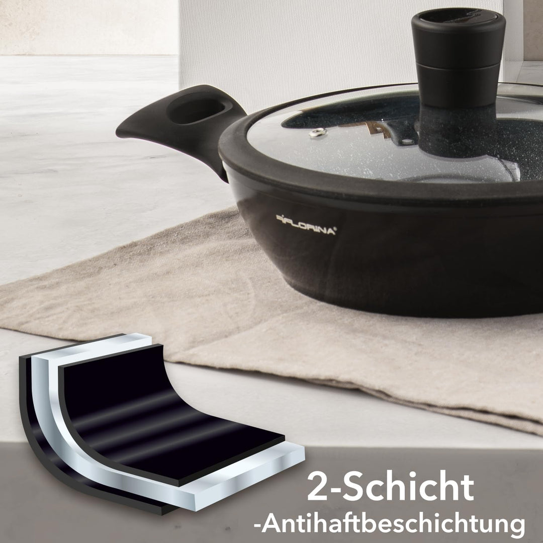 FLORINA Aluminium Topf (6,1 l) 28 cm I Kochtopf MAGNUM mit Silikon Glasdeckel I Antihaftbeschichtet