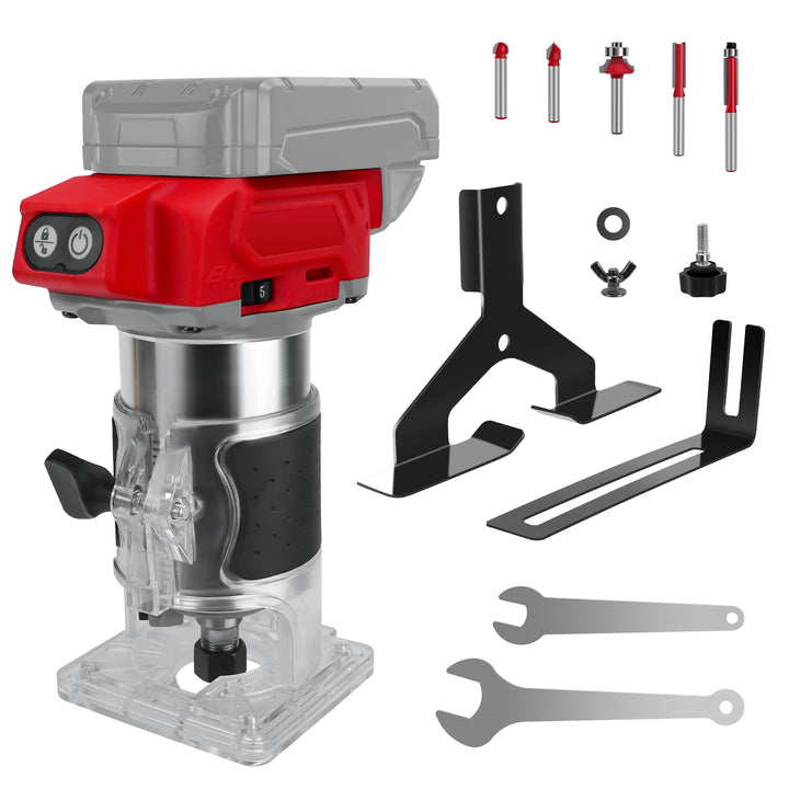 Akku Oberfräse kompatibel für Milwaukee 18V Batterie, 800W bürstenloser Trimmer Router mit 5 Gängen,