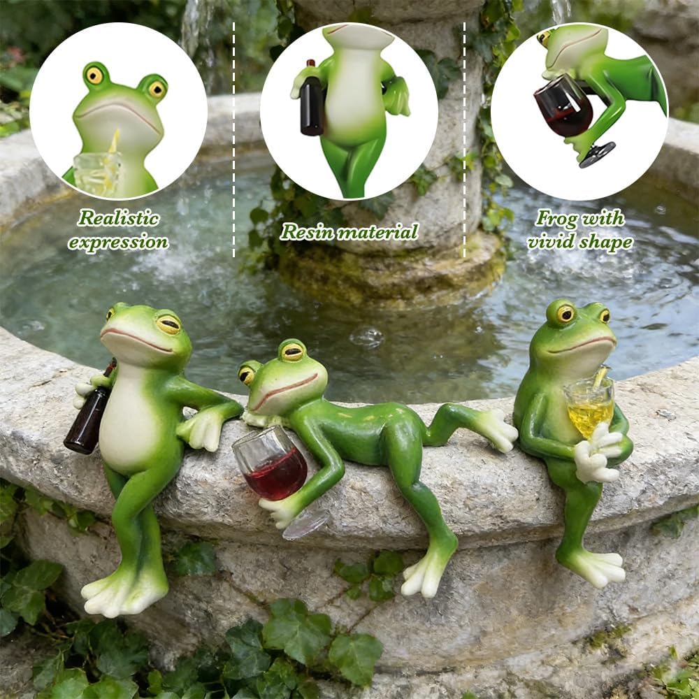 3 Stück Frosch Blumentopf Hänger, Frosch Deko Garten, Harz Lustige Figuren Gartendeko, Gartenfigur S