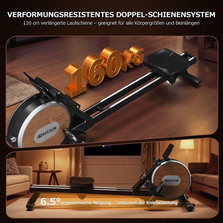 [2026 Neu] Rudergerät für Zuhause, DMASUN Magnetisches Rudergerät mit Upgrade Doppel-Slide-Rails, AP