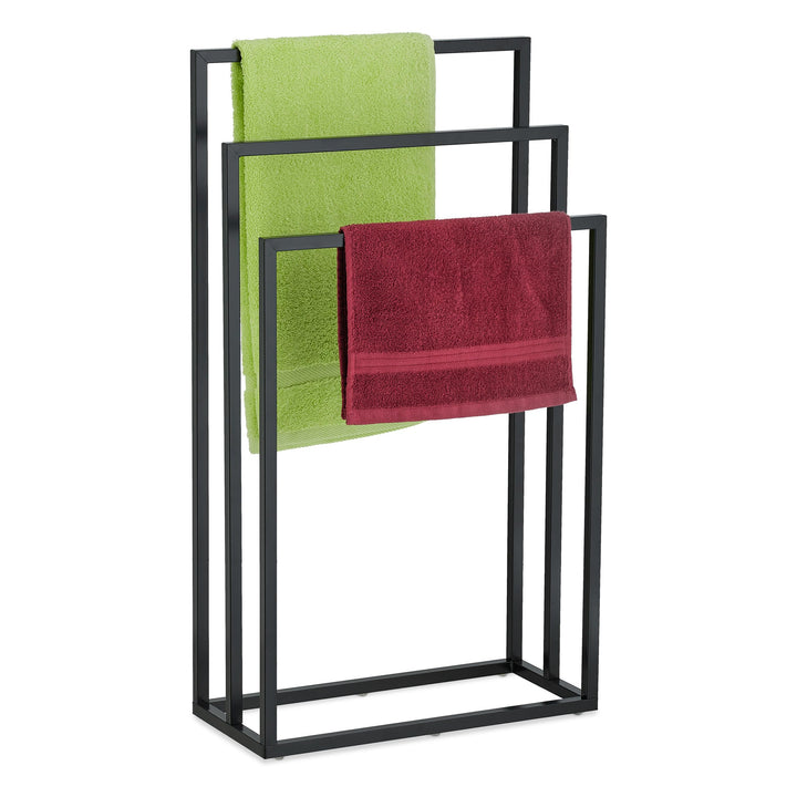 Relaxdays Handtuchständer, 3 Stangen, Stahl, H x B x T: 82,5 x 46 x 21 cm, stehender Duschtuchhalter