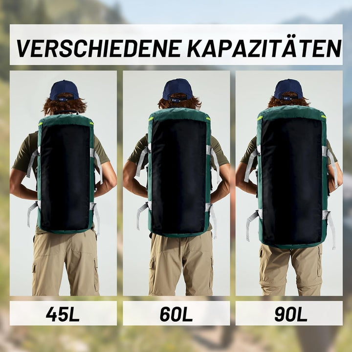 MIER Grosse Sporttasche wasserdicht Sportrucksack mit Schuhfach umwandelbar in Rucksack, 45L/60L/90L