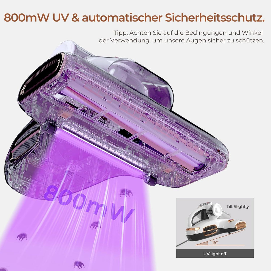 JIGOO T600 Milbensauger für matratzen, 700W Milbenstaubsauger mit UV Licht, 15kpa Anziehung Milben S