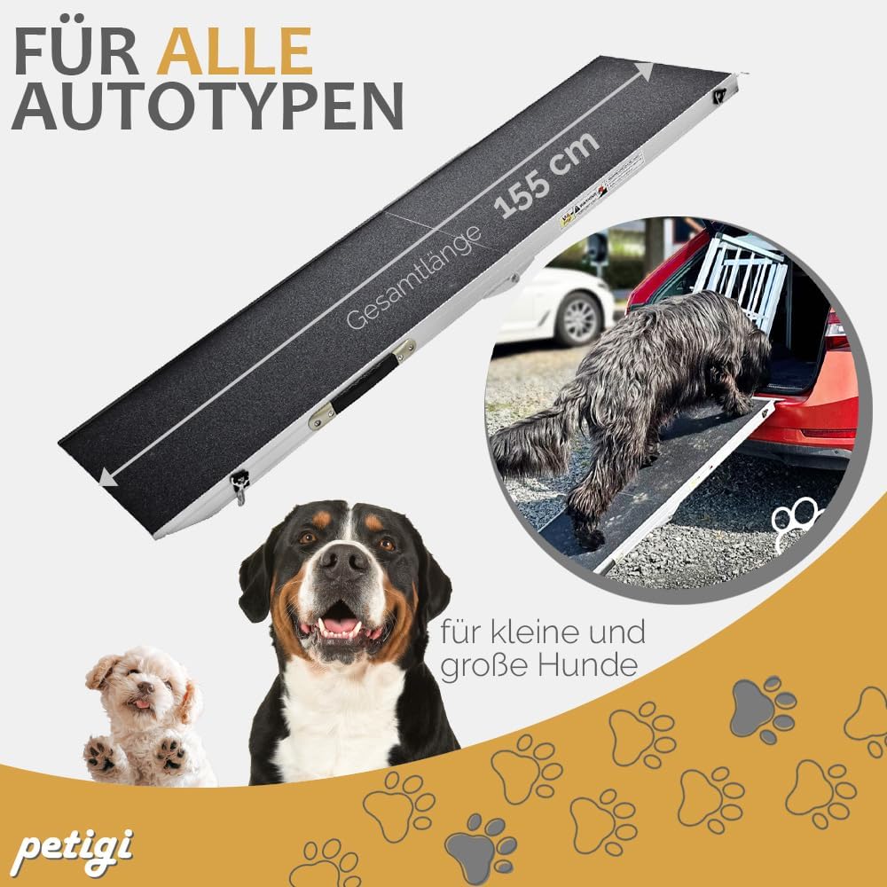 Hunderampe Hundetreppe Länge 155 cm, 150 kg Belastbarkeit Auto Kofferraum Treppen Rampe Einstiegshil