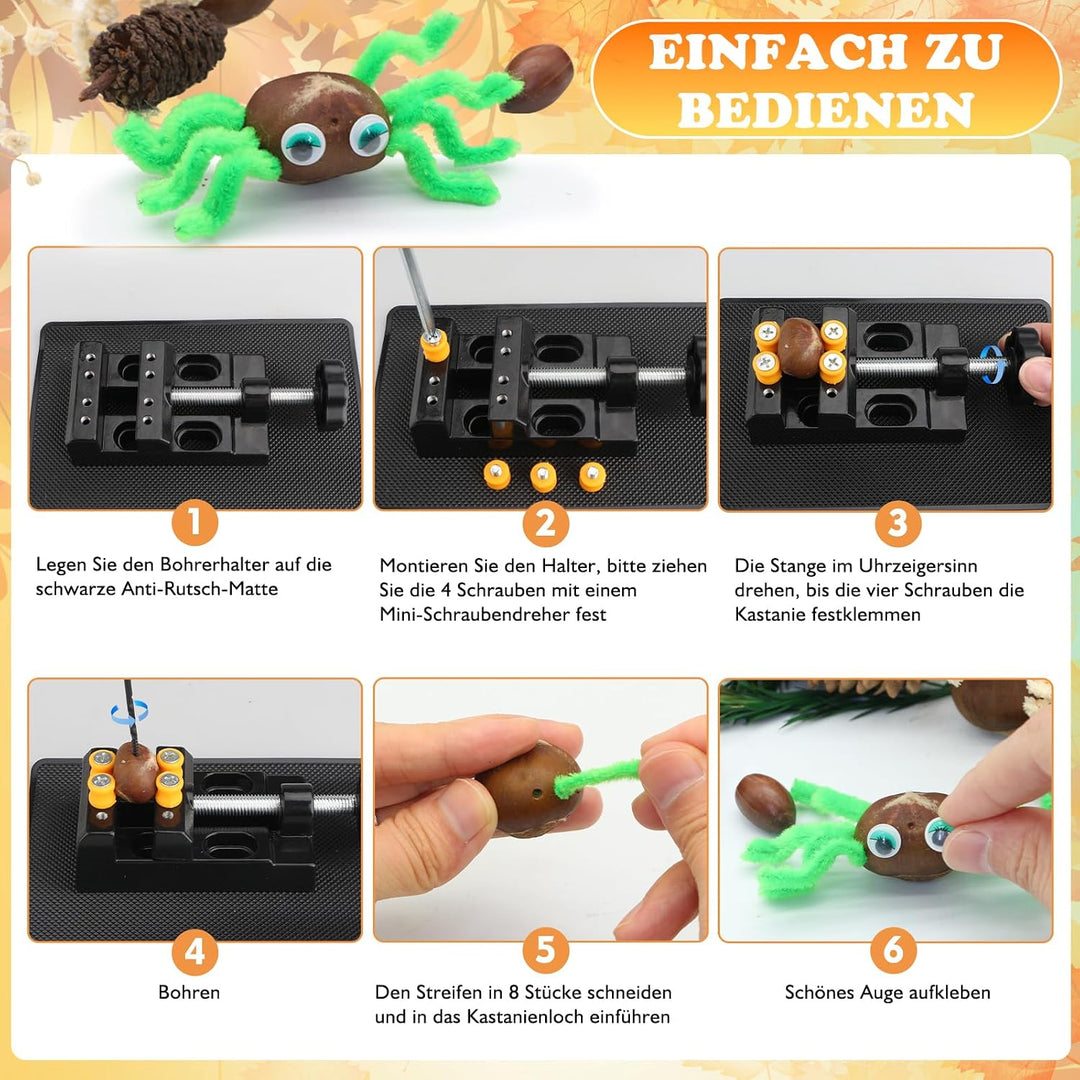 TUT Kastanienbohrer Kinder Set mit Kastanienhalter, Kastanien Bastelset Kastanienbohrer Set, Herbst