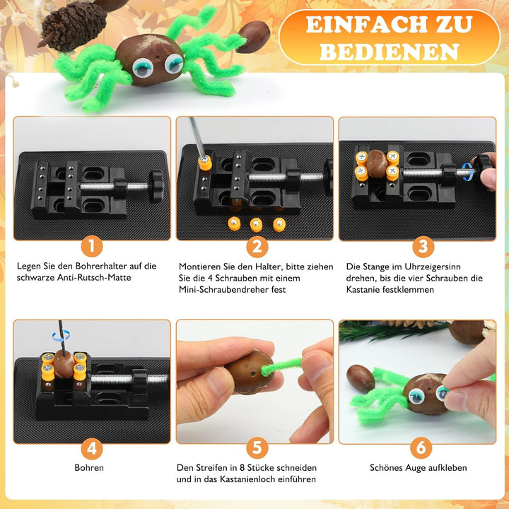 TUT Kastanienbohrer Kinder Set mit Kastanienhalter, Kastanien Bastelset Kastanienbohrer Set, Herbst