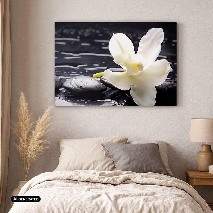 Bilder auf Leinwand Spa Orchidee Steine Wasser Leinwandbild 70x50cm Wandbilder Dekoration Wohnzimmer