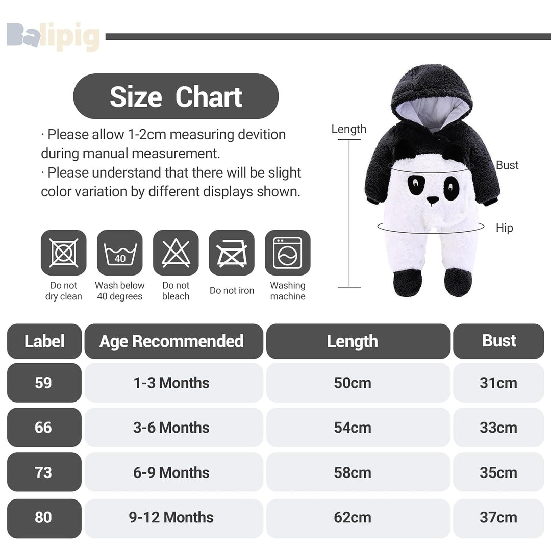 Baby Overalls mit Kapuze Winter Flanell Strampler Spielanzug mit Füsse Karikatur Jumpsuit, Pandabär