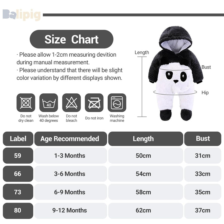 Baby Overalls mit Kapuze Winter Flanell Strampler Spielanzug mit Füsse Karikatur Jumpsuit, Pandabär