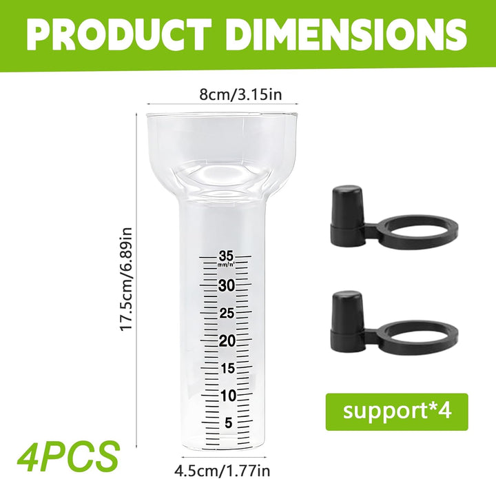 BAIFULAI 4 Stück Regenmesser: 35 mm Regenmesser Ersatzglas, Trichterförmiger Regenmesser Glas mit 4