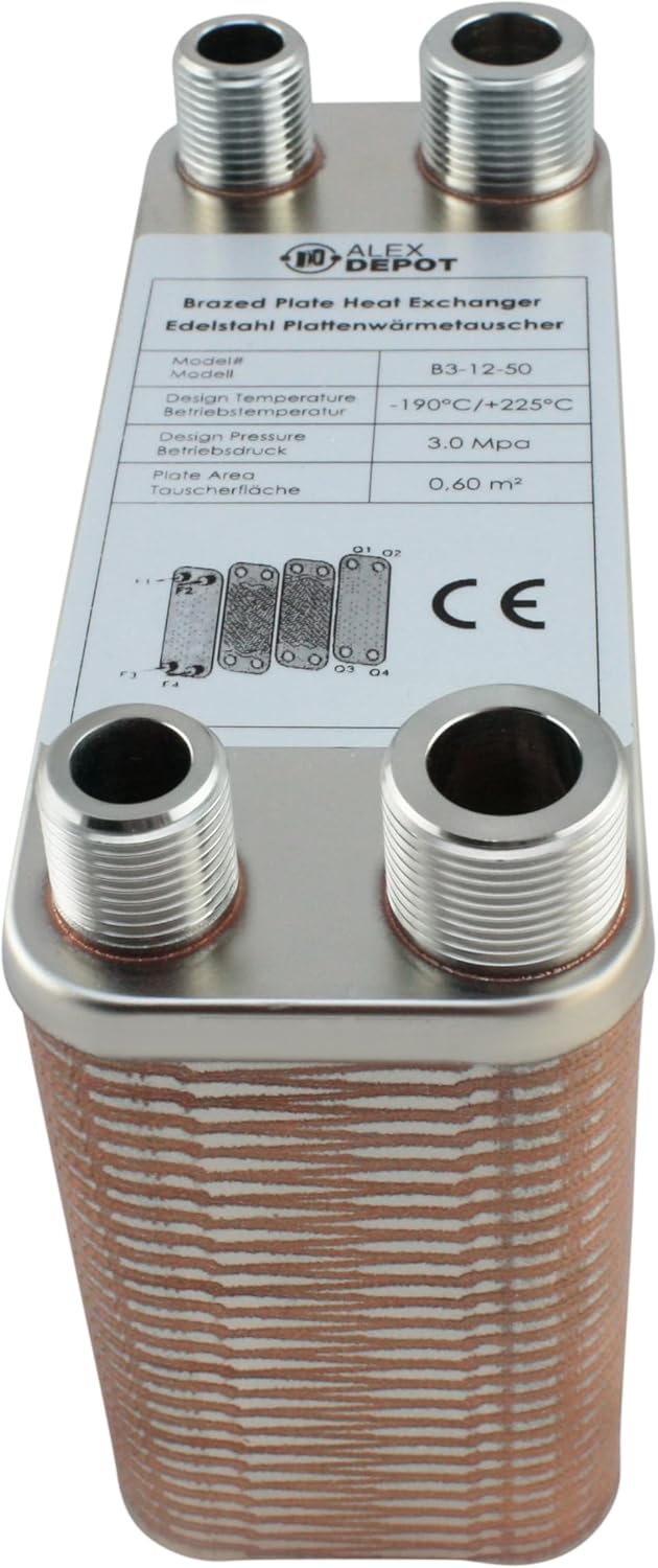 Edelstahl Plattenwärmetauscher B3-12-50 mit 2x1/2 & 2x3/4 Zoll Anschl. 90kW Heizung Solar (PWT)