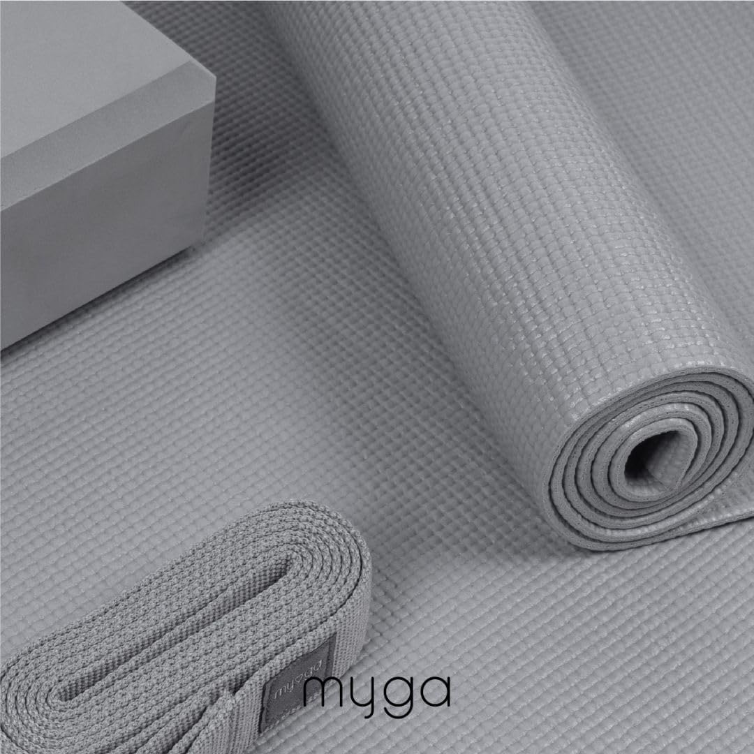 Myga Yoga-Starter-Set – Yogamatte, Yoga-Blöck Ziegel & Metall D-Ring Yoga-Gurt – Starter Kit für Anf