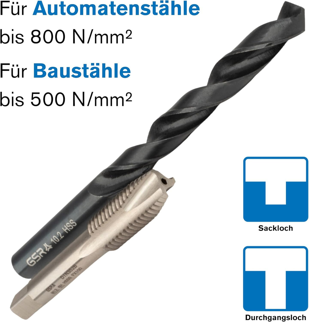 GSR Gewindeschneider Set, 17-teilig, HSSG Gewindebohrer Set, M3-M12, Mit Gewindebohrer-Halter 1/4''