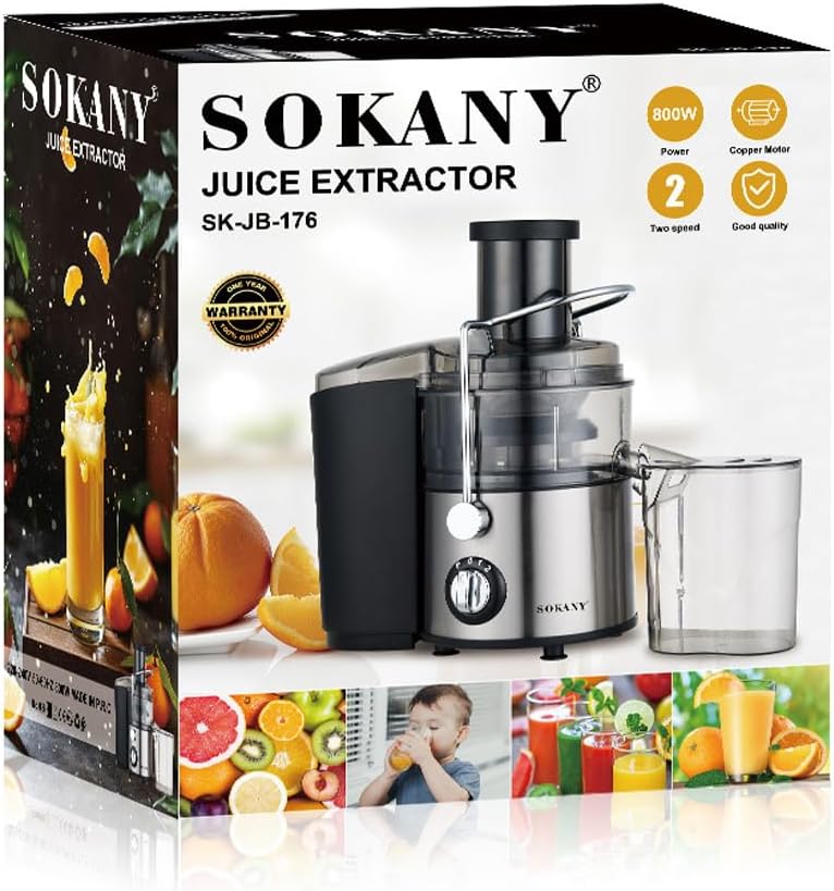SOKANY 800W Entsafter Gemüse und Obst, Quick Juicer mit optimierter Saftausbeute, Grosse 65 mm Einfü