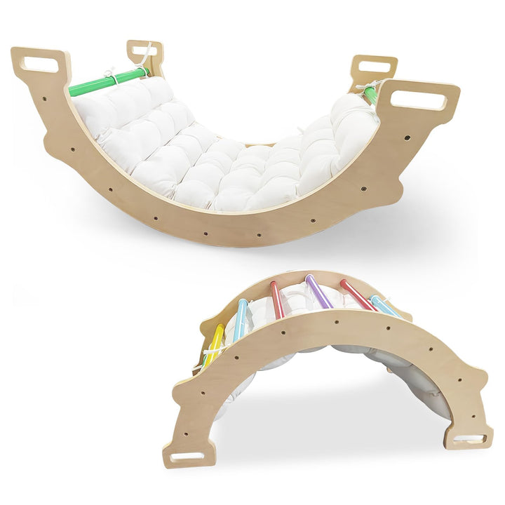 FANTASK Kletterbogen, zum Wippen, Klettern und Krabbeln, Indoor Kletterbogen aus Holz, für Kinder ab