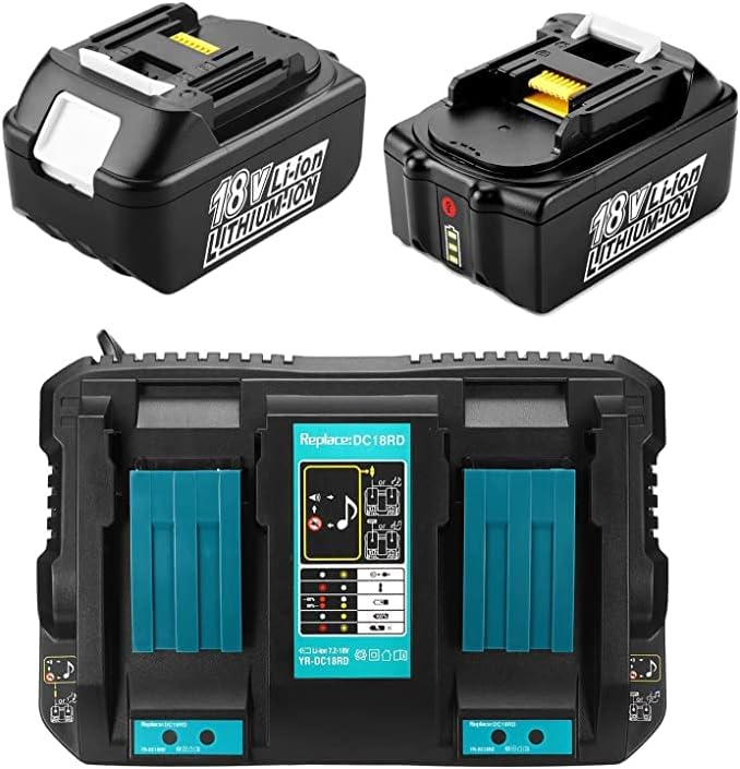 2 Stück BL1850B Akku 18V 5,0Ah für Makita Akku 18V mit Ladegerät DC18RD Dual Port Schnellladegerät 1