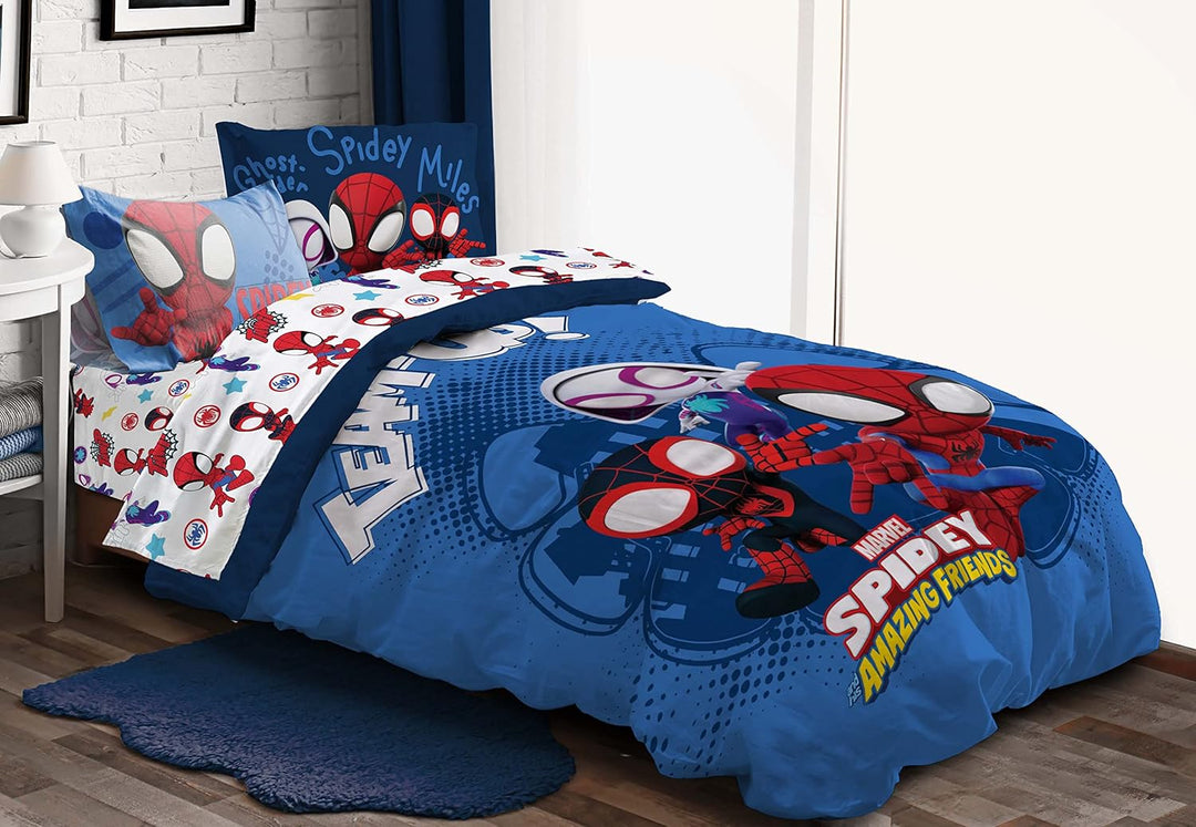 Jay Franco Marvel Spidey and His Amazing Friends Team Spidey 7 Piece Full Size Bed Set - Includes Co