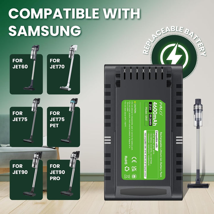 4.6Ah VCA-SBTA60 Akku für Samsung JET60, JET65, JET70, JET75, JET90 Samsung kabellosen Staubsauger,