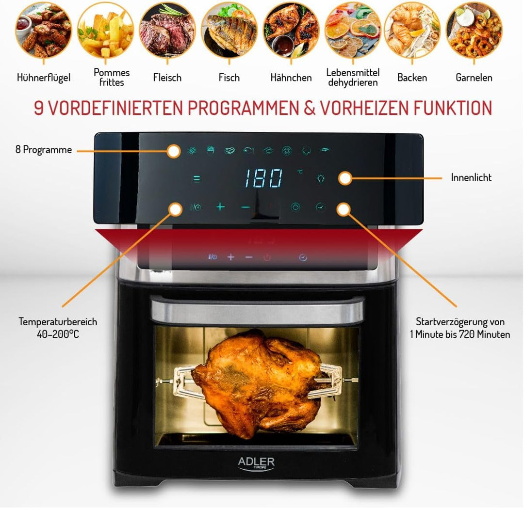 Adler Airfryer Oven AD 6309 Power 1700 W. Capacity 13 L. Stainless steel/Black