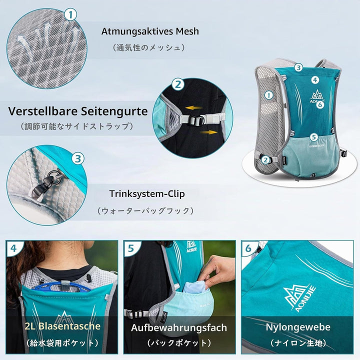 TRIWONDER 5L Ultraleichter Trinkrucksack, Trinkweste, Hydration Pack Fahrradrucksack mit 1.5L Trinkb