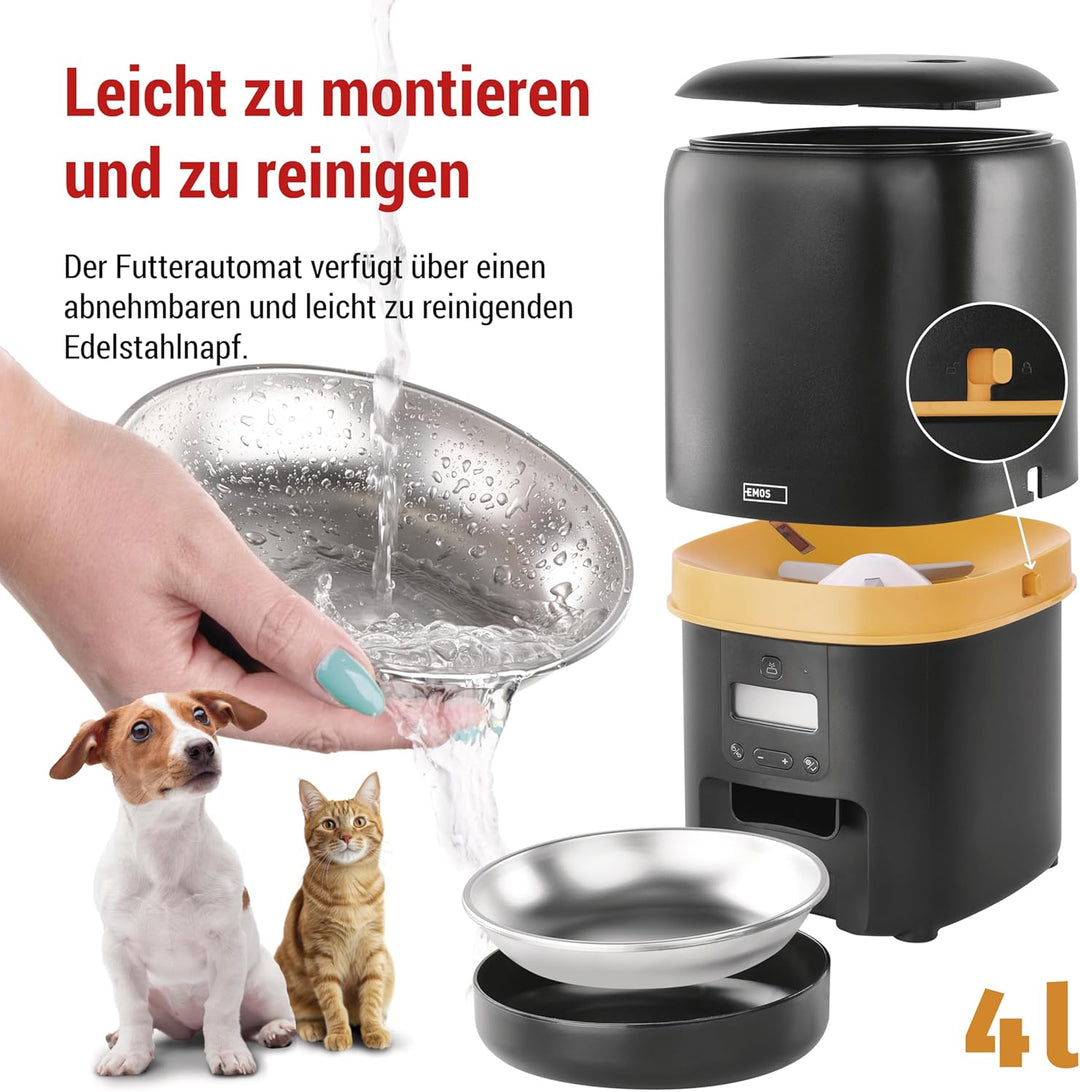 EMOS - Futterautomat 4 l - Pet Care Futterspender - Trockenfutter Automat für Katze & Hund mit Progr