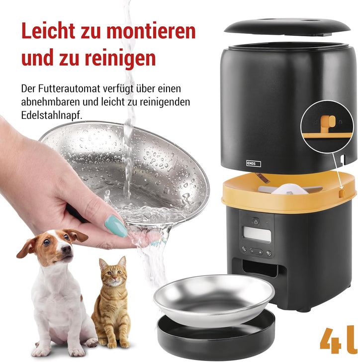 EMOS - Futterautomat 4 l - Pet Care Futterspender - Trockenfutter Automat für Katze & Hund mit Progr