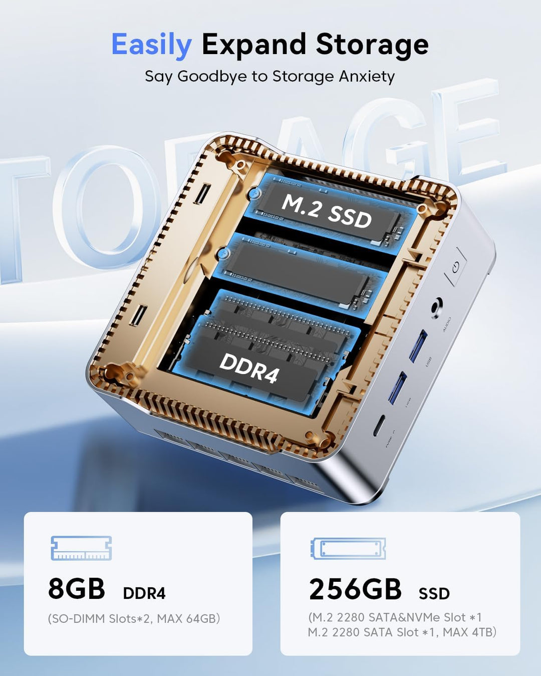 NiPoGi E2 Mini PC Ιntel Twin Lake N150(bis zu 3,6 GHz), 16 GB DDR4 256 GB M.2 SSD Mini Desktop Compu