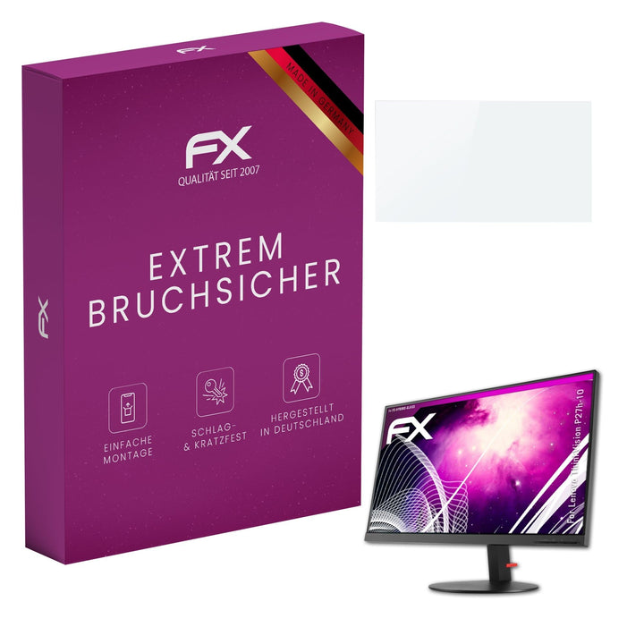 atFoliX Glasfolie kompatibel mit Lenovo ThinkVision P27h-10 Panzerfolie, 9H Hybrid-Glass FX Schutzpa