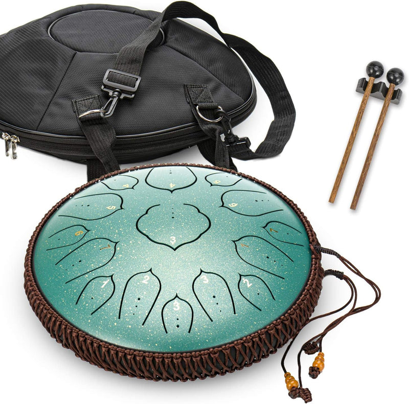 AMKOSKR Stahlzungentrommel, 14 Zoll 35 cm Steel Tongue Drum, D-Dur 15 Noten, Handtrommel HandPan Dru