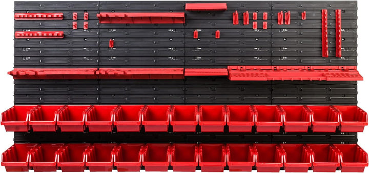 Lagersystem Werkstattregal | 156 x 78 cm | 26 stck. Box | Wandregal mit Werkzeughalterungen und Stap