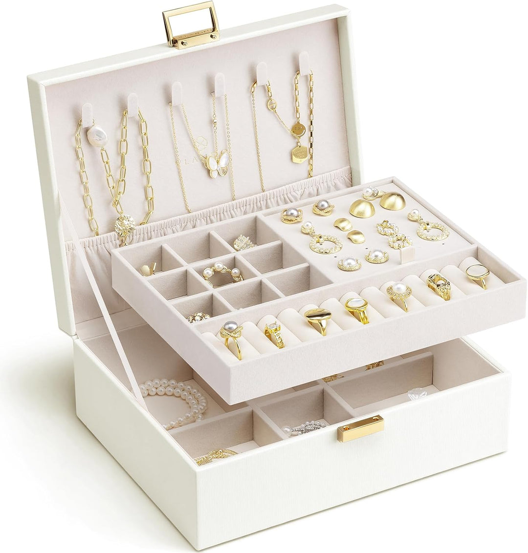 Vlando 2-lagige Schmuckschatulle, grosser Schmuck-Organizer für Frauen, abnehmbares Schmucktablett f