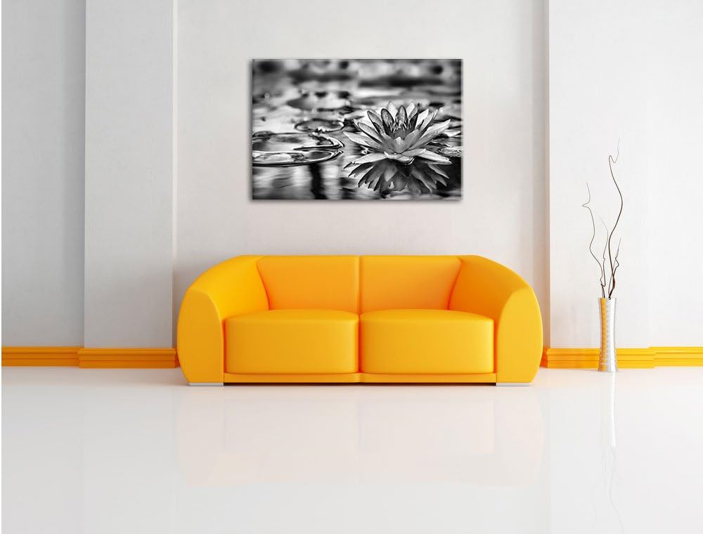 Pixxprint Anmutige Seerose mit Blättern / 100x70cm Leinwandbild bespannt auf Holzrahmen/Wandbild Kun