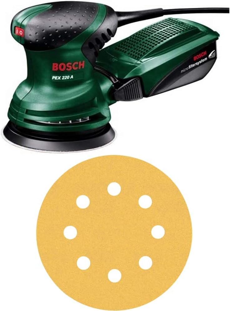 Bosch Exzenterschleifer PEX 220 A (im Karton) + 6x Schleifpapier-Sets Expert C470 mit 8 Löchern (für