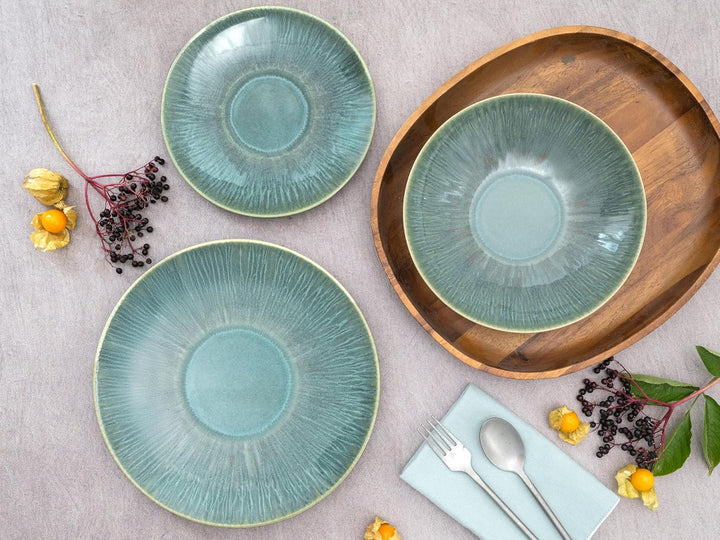 CreaTable, 10688, Serie Sea Breeze Green, Geschirrset, Teller Set 18 teilig Teller Set Grün, Teller