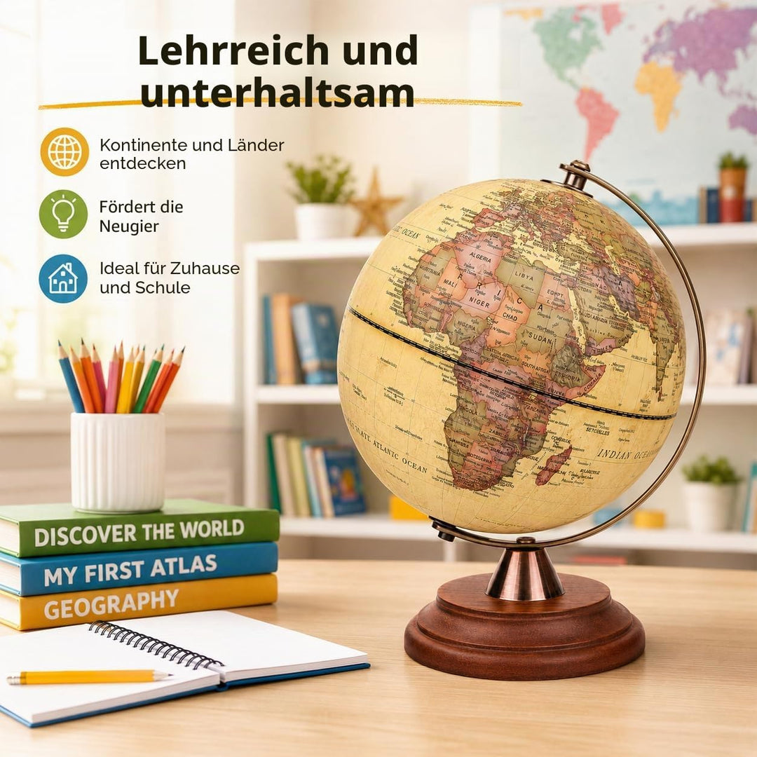 EXERZ 20cm Leuchtglobus Antiker - Englisch Karte - 2 in 1 Leuchtende LED-Lampe - Tag und Nacht Kinde