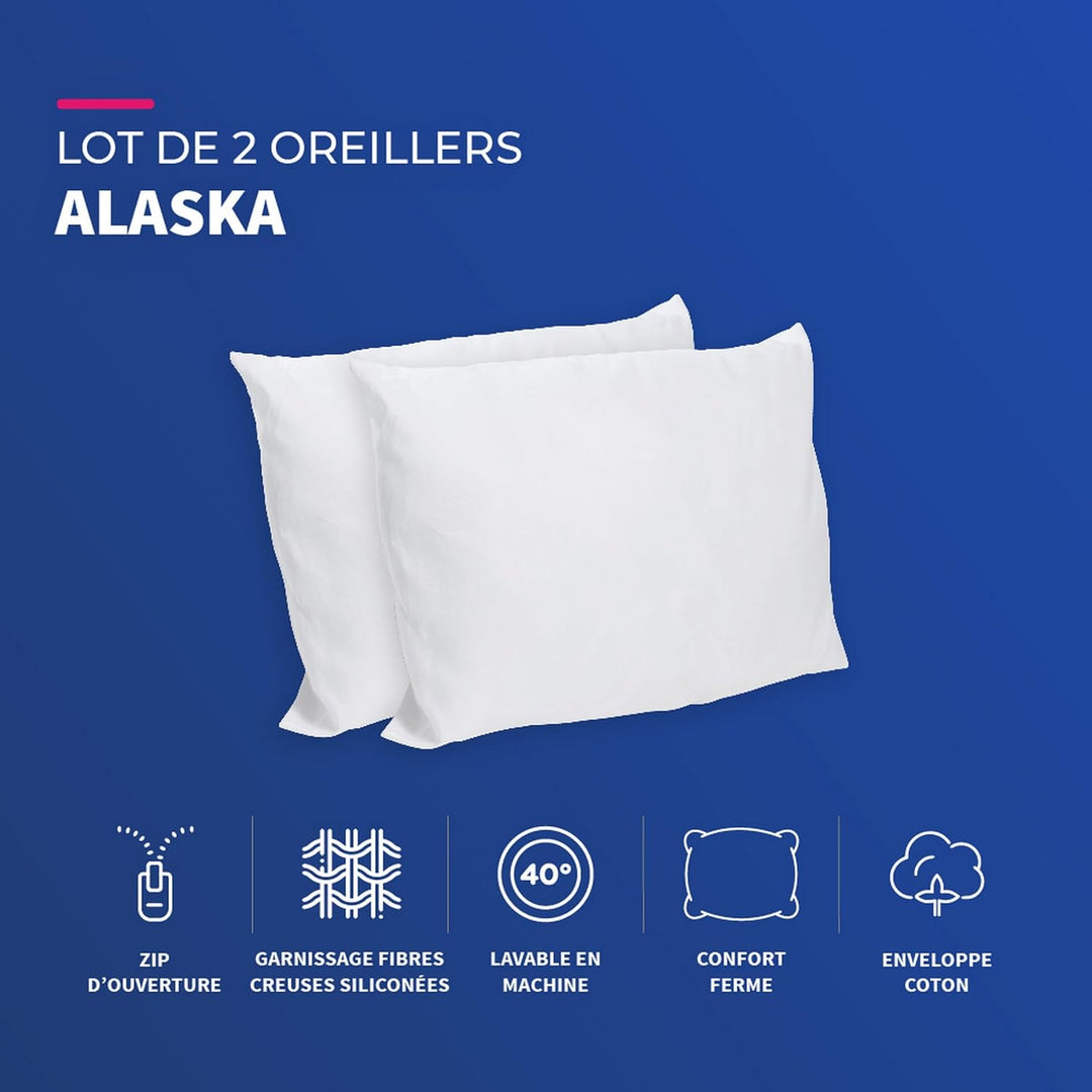 Blau Câlin 2er-Set Kissen mit festem Komfort 'Alaska', super Füllung, Hülle aus 100% Perkal-Baumwoll