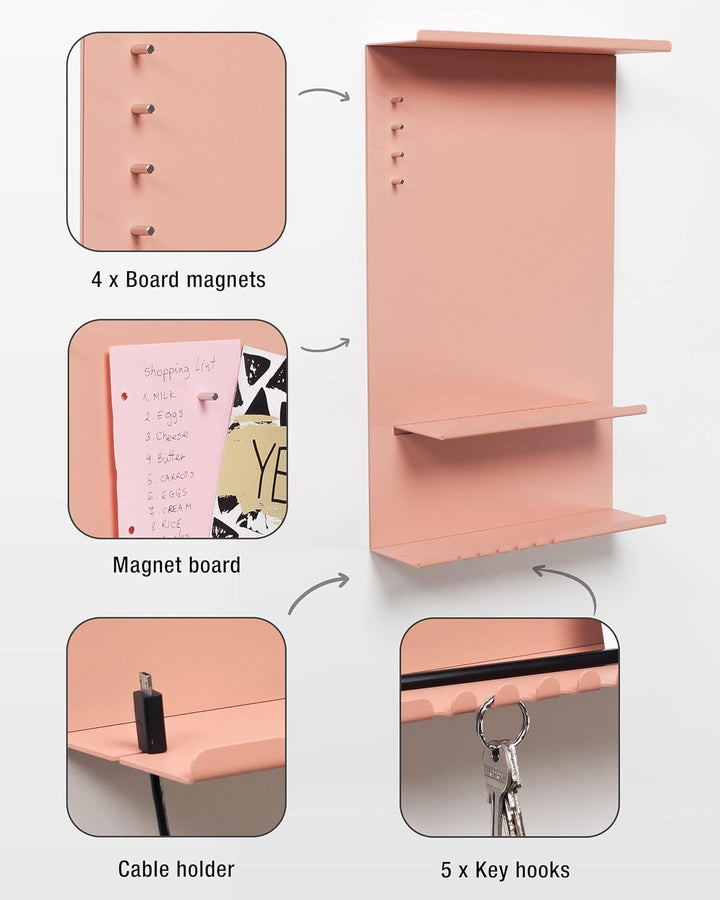 byde Wandorganizer Hele aus Stahlstruktur. 30 x 9 x 49 cm 3-in-1 Wandregal mit Magnettafel und Magne