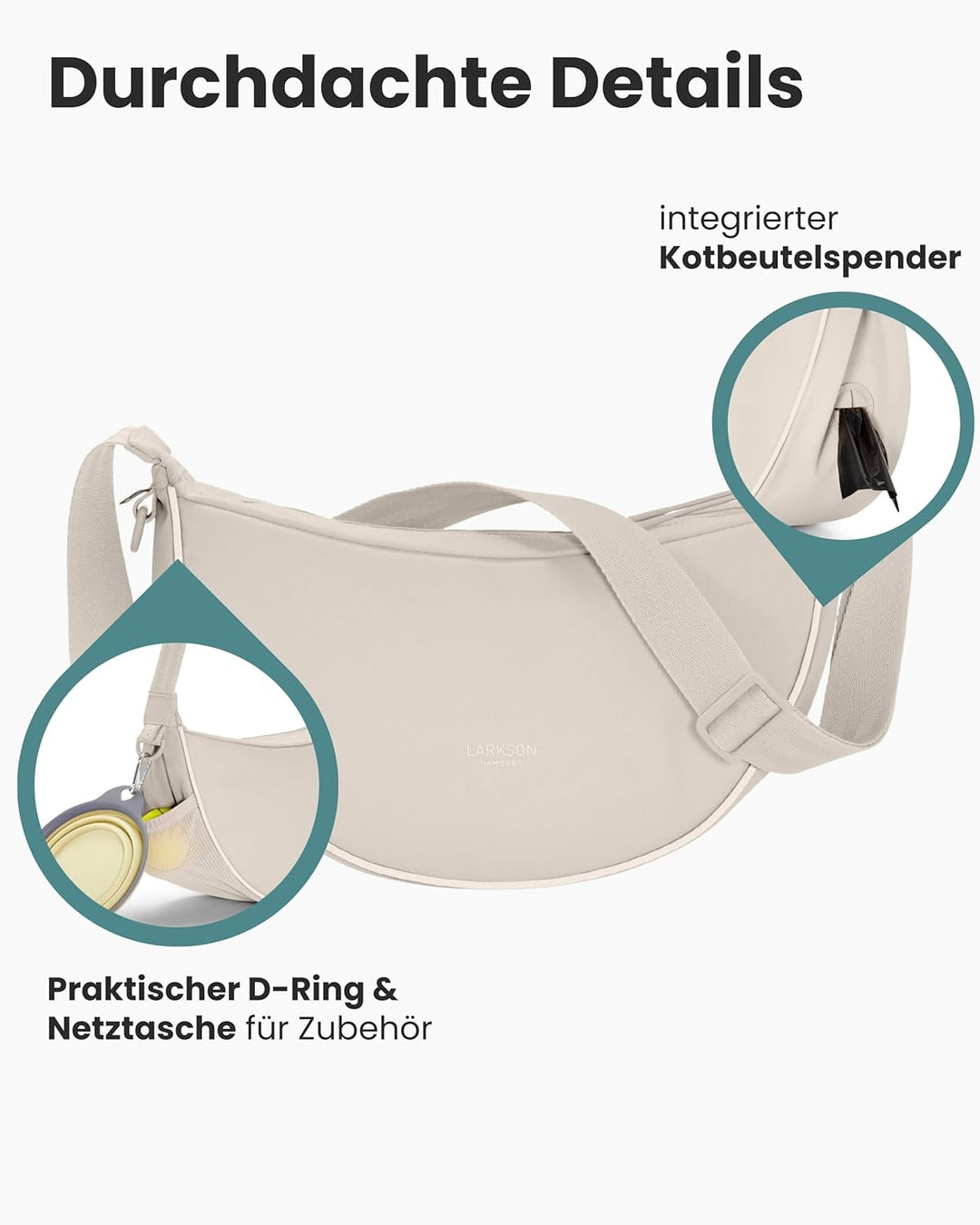 LARKSON Half Moon Bag Hundetasche Beige - Fiete - Umhängetasche für Gassi Gehen - Leckerlitasche mit