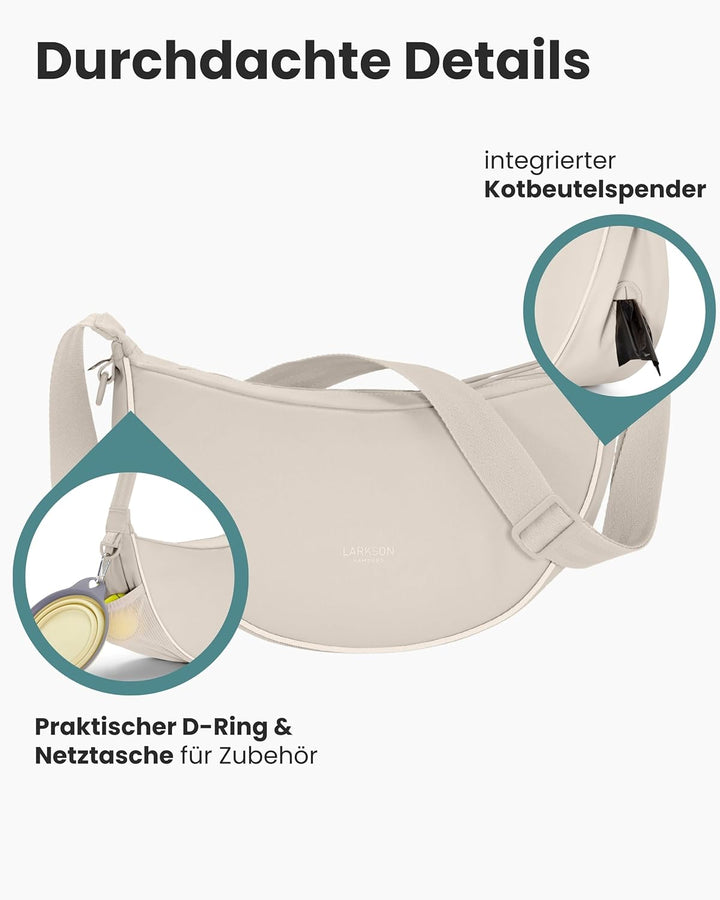 LARKSON Half Moon Bag Hundetasche Beige - Fiete - Umhängetasche für Gassi Gehen - Leckerlitasche mit