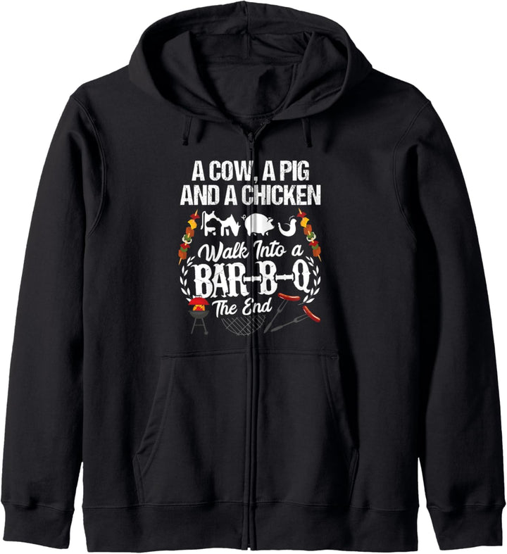 A Cow A Pig And A Chicken Walk Into A Bar Funny BBQ Grilling Kapuzenjacke